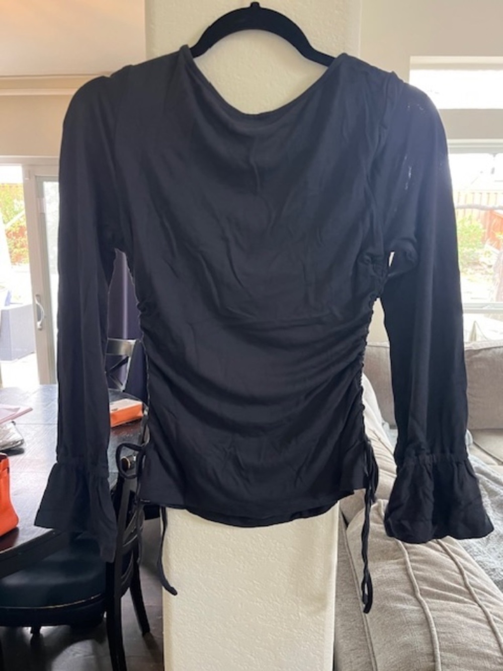 Anthropologie Maeve Long-Sleeve Scoop-Neck Ruched Top Black Size Small NWT $68 - Picture 3 of 4